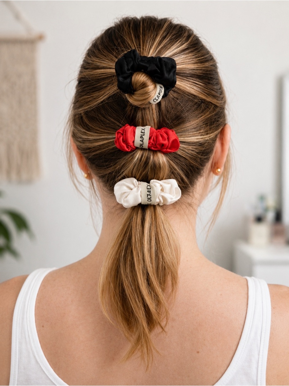 OLAPLEX Satin Scrunchie Trio - Black, Coral, Silver. Rand New In Package